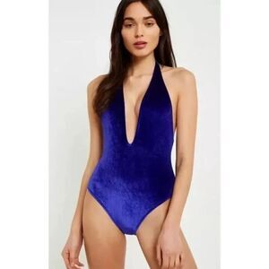 A.Che Velour Velvet One Piece Bodysuit Blazing Violet Size Small NWT
